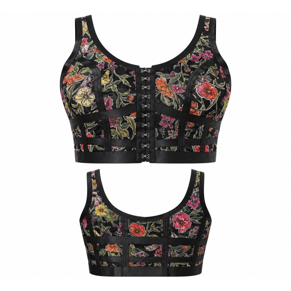 Torrid NWT 3 Mesh Regency Punk Bustier, color Sketchy Garden Floral Rich Black